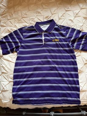 LSU Men's Purple Striped Polo Shirt